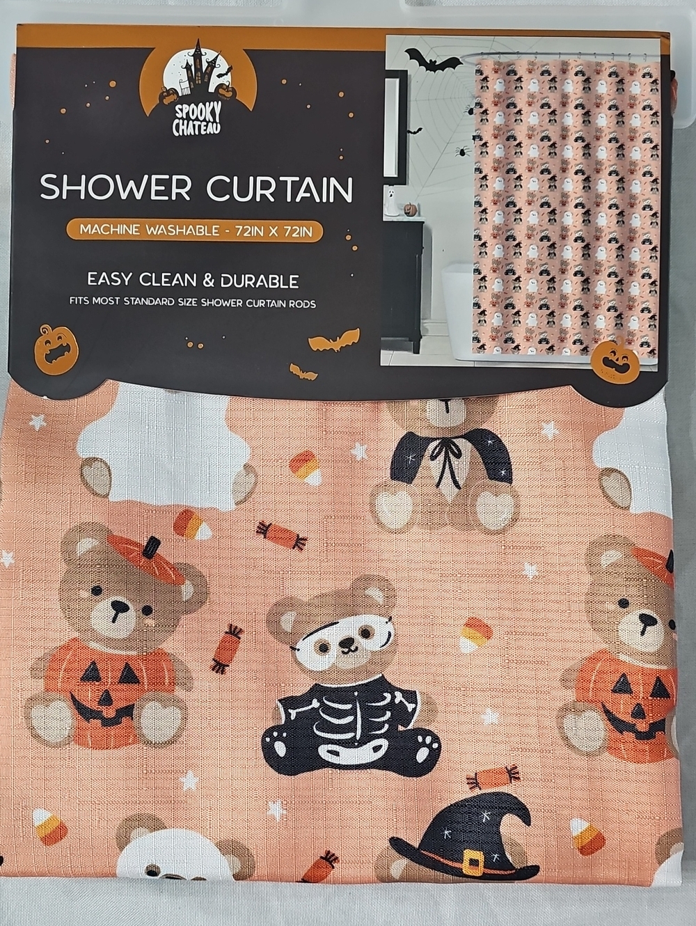 New! Halloween Fabric Costume Bears Shower Curtain